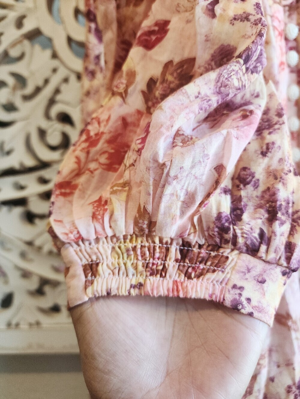 ANNA CATE FLORAL MINI DRESS LONG SLEEVES V NECKLINE PINK TONES SIZE LARGE NWT - Picture 7 of 15